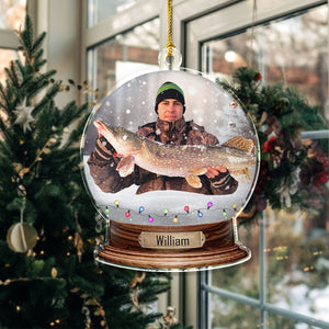 GeckoCustom Custom Photo For Fishing Lovers Snowglobe Acrylic Ornament HA75 891612