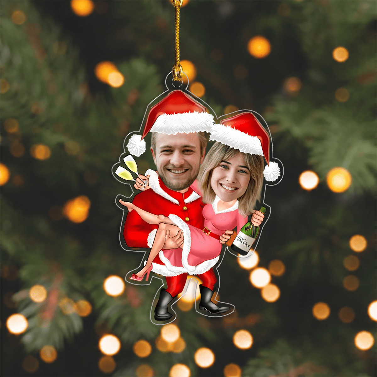 GeckoCustom Custom Photo Funny Christmas Couple Acrylic Ornament HA75 891438