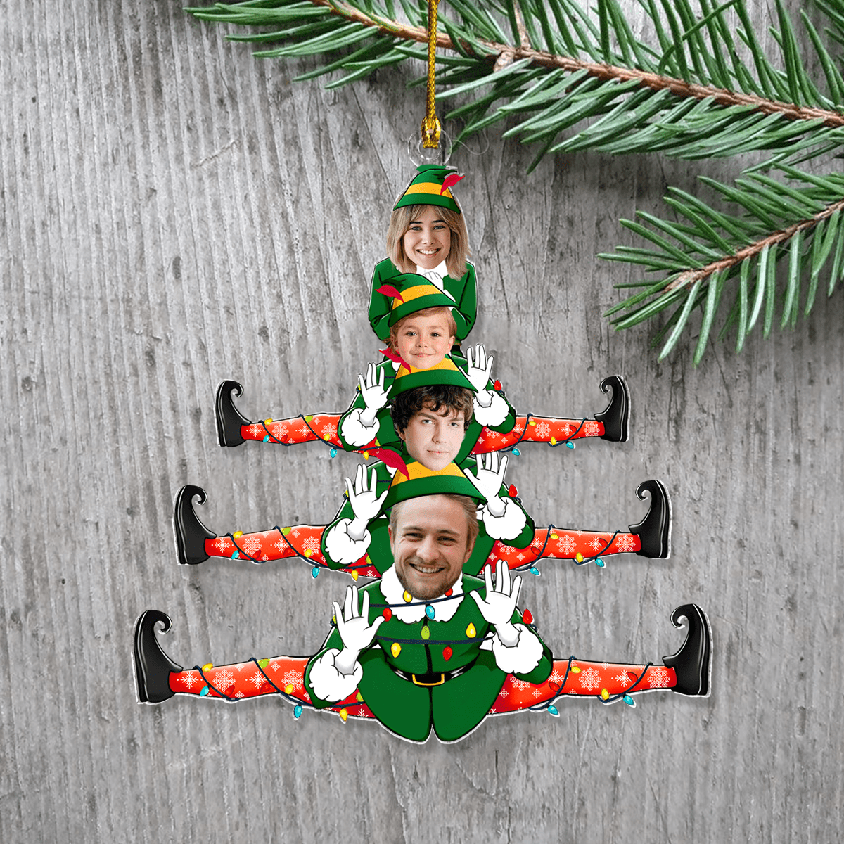 GeckoCustom Custom Photo Funny Elf Family Christmas Tree Acrylic Ornament HO82 893334