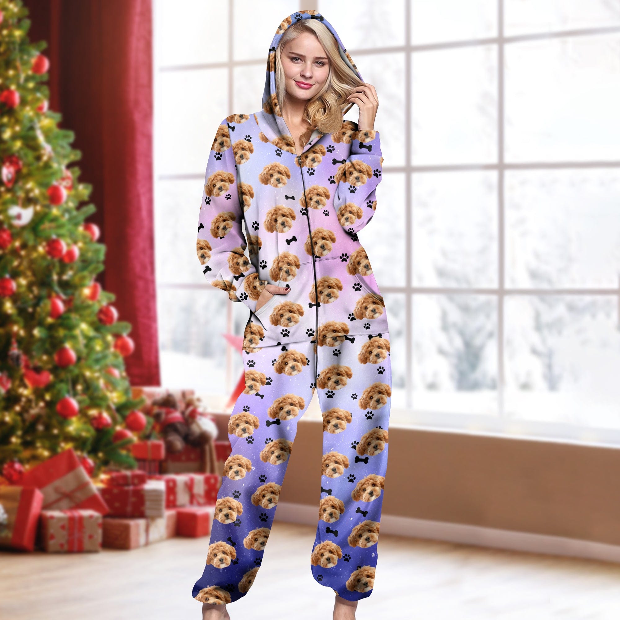 GeckoCustom Custom Photo Galaxy Onesie Pajamas For Dog Lovers HO82 893230