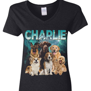 GeckoCustom Custom Photo Gradient Name For Dog Lover Shirt T368 889695 Women V-neck / V Black / S