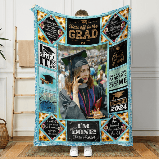GeckoCustom Custom Photo Graduation Blanket, Class of 2024 Gift, HN590