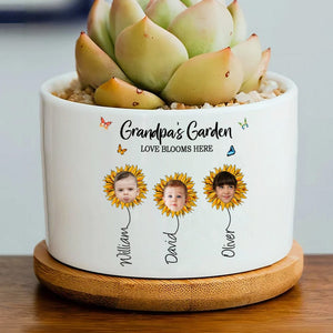 GeckoCustom Custom Photo Grandpa's Garden With Sunflower Family Plant Pot T368 889248
