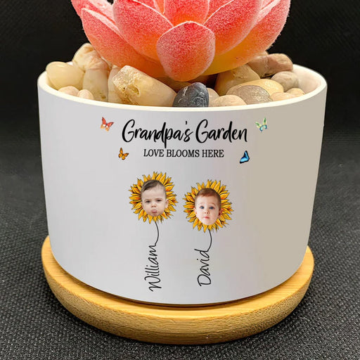 GeckoCustom Custom Photo Grandpa's Garden With Sunflower Family Plant Pot T368 889248
