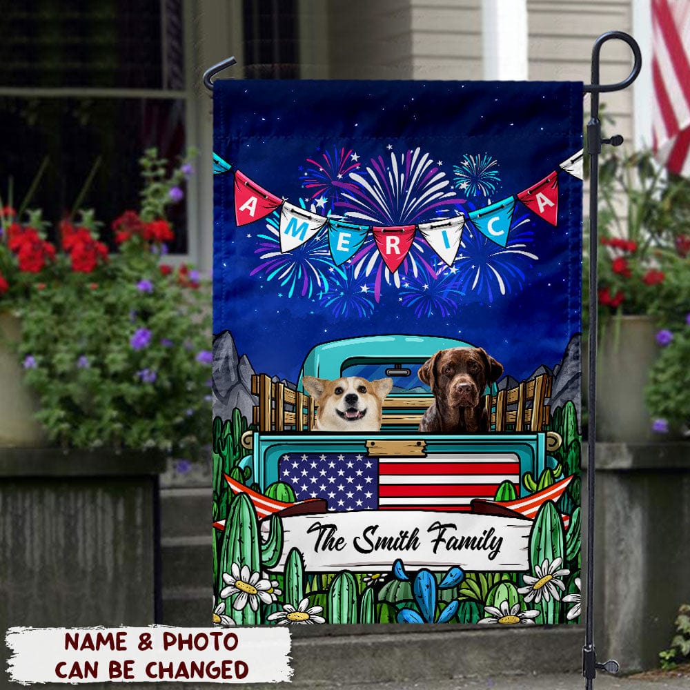 GeckoCustom Custom Photo Happy Fourth Of July Dog Garden Flag Dog TA29 889477