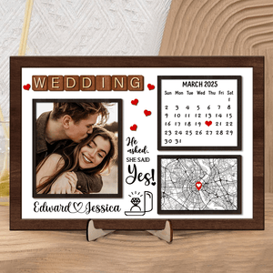 GeckoCustom Custom Photo He Asked And She Said Yes 2-Layered Wooden Plaque With Stand TH10 892303