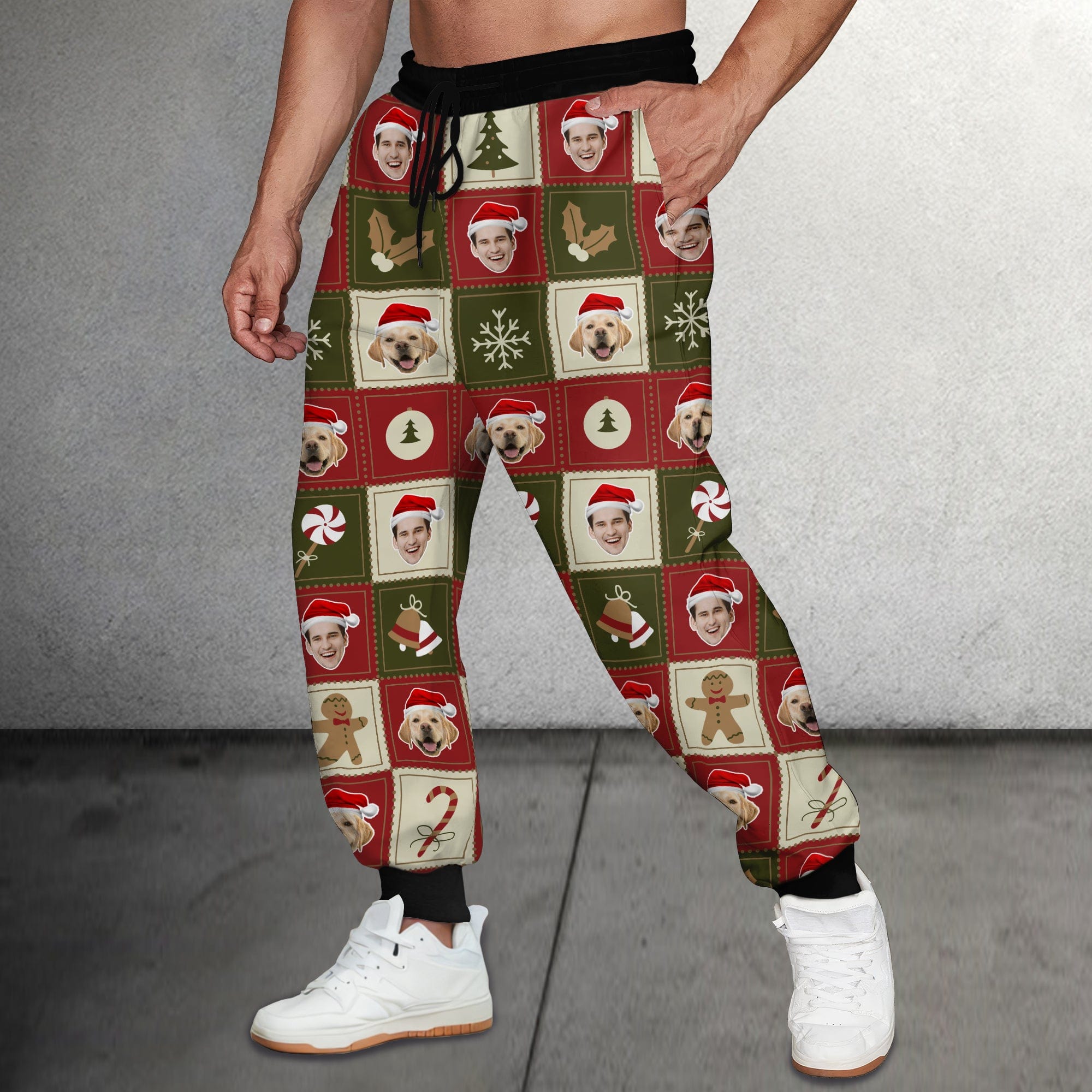 GeckoCustom Custom Photo Human And Dog Cat Candy Heart Christmas Sweatpants TA29 890059