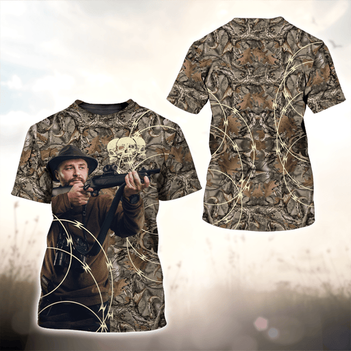 GeckoCustom Custom Photo Hunting With Camouflage Background T-Shirt N304 889846 Basic T-Shirt / S