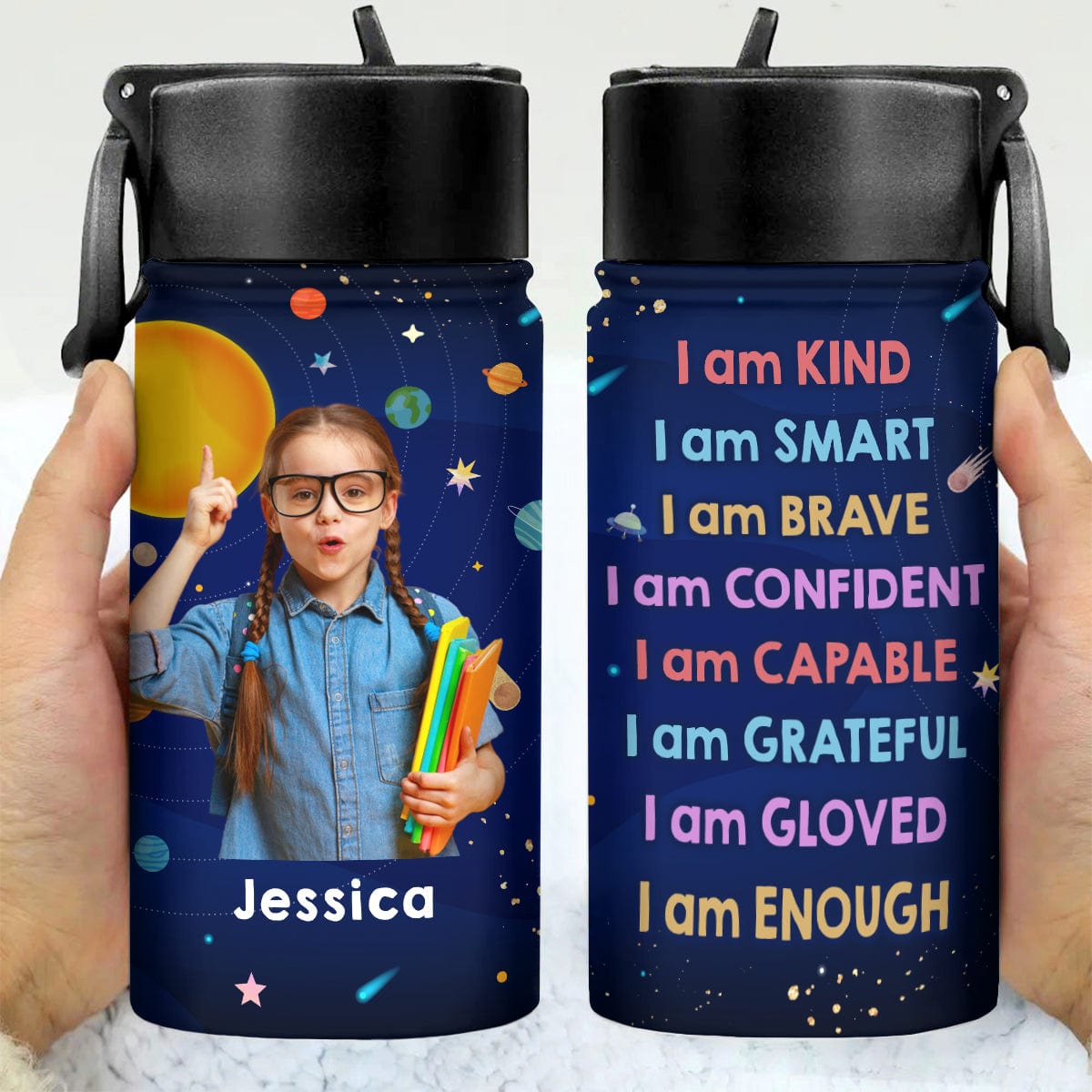 GeckoCustom Custom Photo I Am Enough Back To School Gift For Grandkid Kid Water Bottle With Straw HO82 891296 12 oz