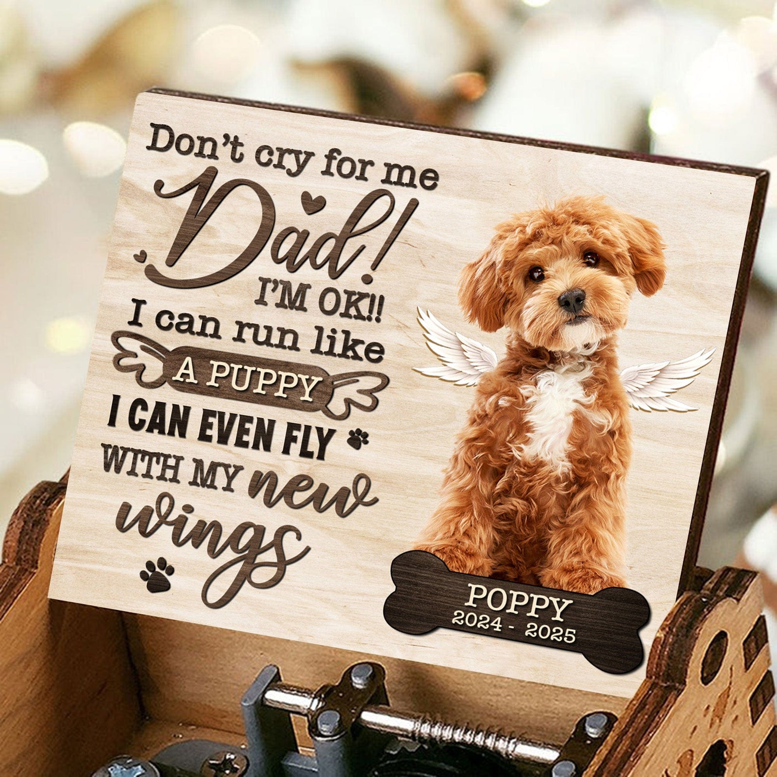GeckoCustom Custom Photo I Can Run With My New Wings Dog Cat Memorial Music Box HO82 893500 2.5x2x1.6 inches (6.4x5.2x4.2cm)
