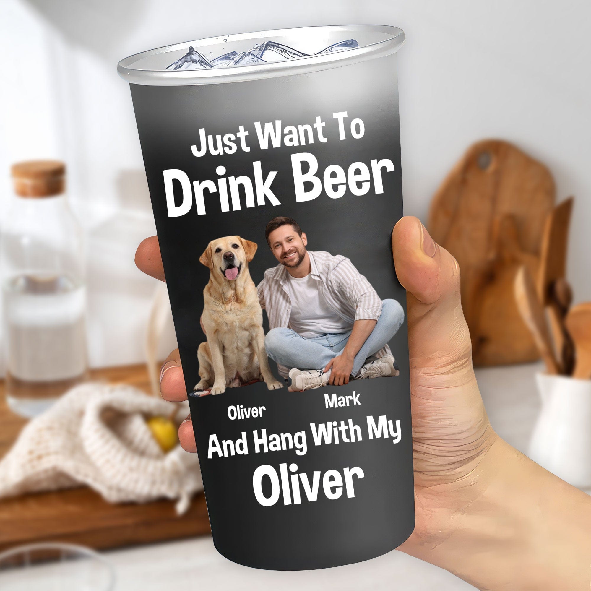 GeckoCustom Custom Photo I Just Want To Drink Beer And Hang With My Dog Changing Color Cup HO82 890774 16oz / 1 side