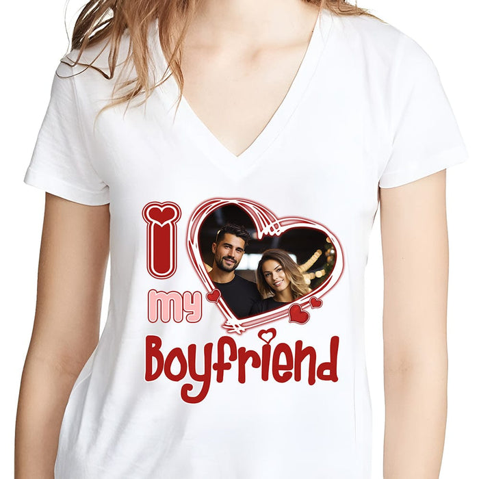 GeckoCustom Custom Photo I Love Him/Her Valentine Shirt K228 890125 Women V-neck / V White / S