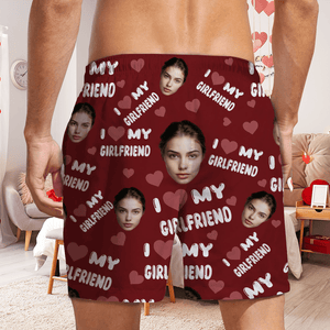 GeckoCustom Custom Photo I Love My Wife, Girlfriend Beach Short Valentine's Day, Anniversary Gift HA75 891808