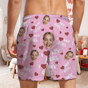 GeckoCustom Custom Photo I Love My Wife, Girlfriend Beach Short Valentine's Day, Anniversary Gift HA75 891808