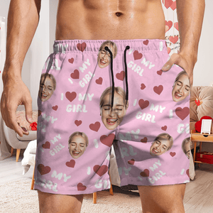 GeckoCustom Custom Photo I Love My Wife, Girlfriend Beach Short Valentine's Day, Anniversary Gift HA75 891808