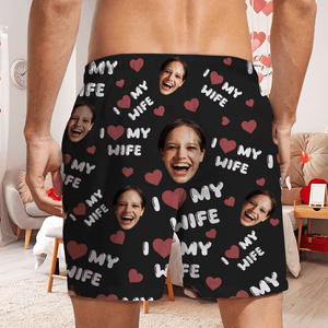 GeckoCustom Custom Photo I Love My Wife, Girlfriend Beach Short Valentine's Day, Anniversary Gift HA75 891808