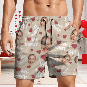 GeckoCustom Custom Photo I Love My Wife, Girlfriend Beach Short Valentine's Day, Anniversary Gift HA75 891808