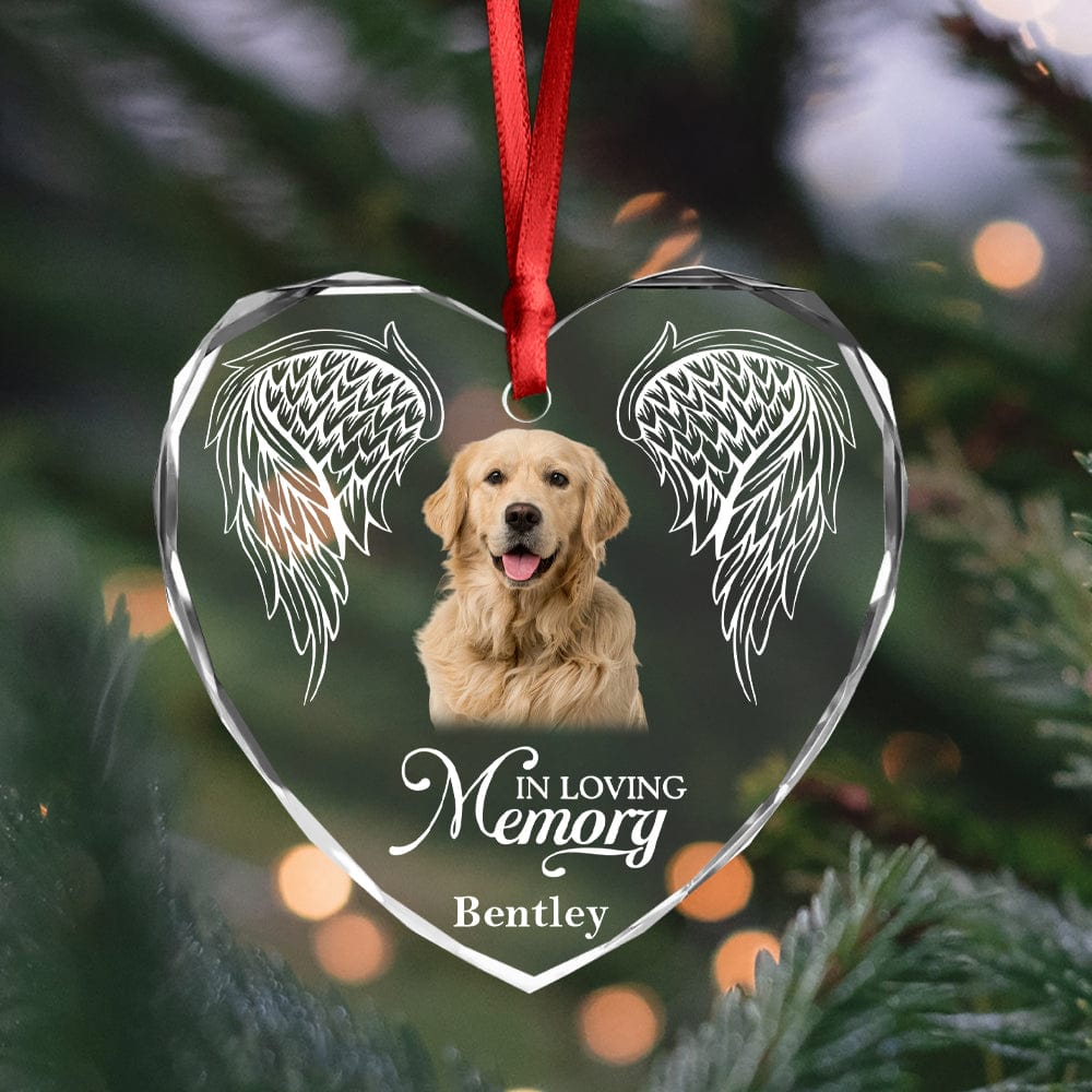 GeckoCustom Custom Photo In Loving Memory Angel Wings Dog Cat Pet Heart Shaped Glass Ornament For Christmas HA75 891566