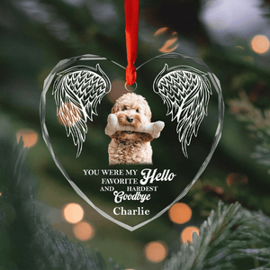 GeckoCustom Custom Photo In Loving Memory Angel Wings Dog Cat Pet Heart Shaped Glass Ornament For Christmas HA75 891566 8 cm