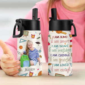 GeckoCustom Custom Photo Kid Smart Kind & Brave Kid Water Bottle With Straw HA75 891218 12 oz