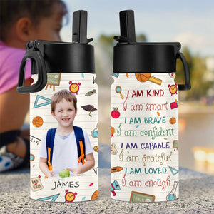 GeckoCustom Custom Photo Kid Smart Kind & Brave Kid Water Bottle With Straw HA75 891218 12 oz