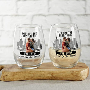 GeckoCustom Custom Photo Kissing Couple Best Thing Found On The Internet Stemless Wine Glass For Valentine's Day HO82 893452 14.5 oz