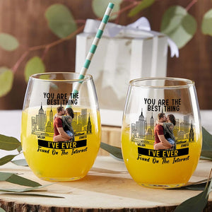 GeckoCustom Custom Photo Kissing Couple Best Thing Found On The Internet Stemless Wine Glass For Valentine's Day HO82 893452 14.5 oz