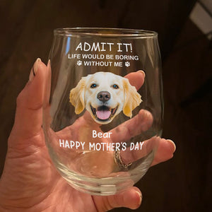 GeckoCustom Custom Photo Life Would Be Boring Without Me Dog Cat Stemless Wine Glass TH10 892259 14.5 oz