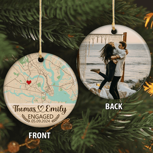 GeckoCustom Custom Photo Location Engaged Couple Anniversary Gift Christmas Ceramic Ornament HO82 893084