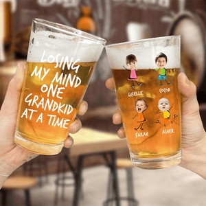 GeckoCustom Custom Photo Losing My Mind One Kid At A Time Pint Beer Glass HA75 890652 16oz