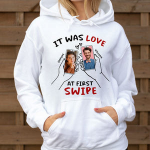 GeckoCustom Custom Photo Love At First Swipe For Couple Shirt TH10 892315