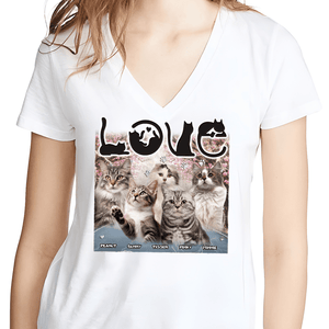 GeckoCustom Custom Photo Love Cats Vintage Bootleg Bright Shirt N304 890140 Women V-neck / V White / S
