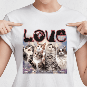 GeckoCustom Custom Photo Love Cats Vintage Bootleg Bright Shirt N304 890140 Women Tee / Light Blue Color / S