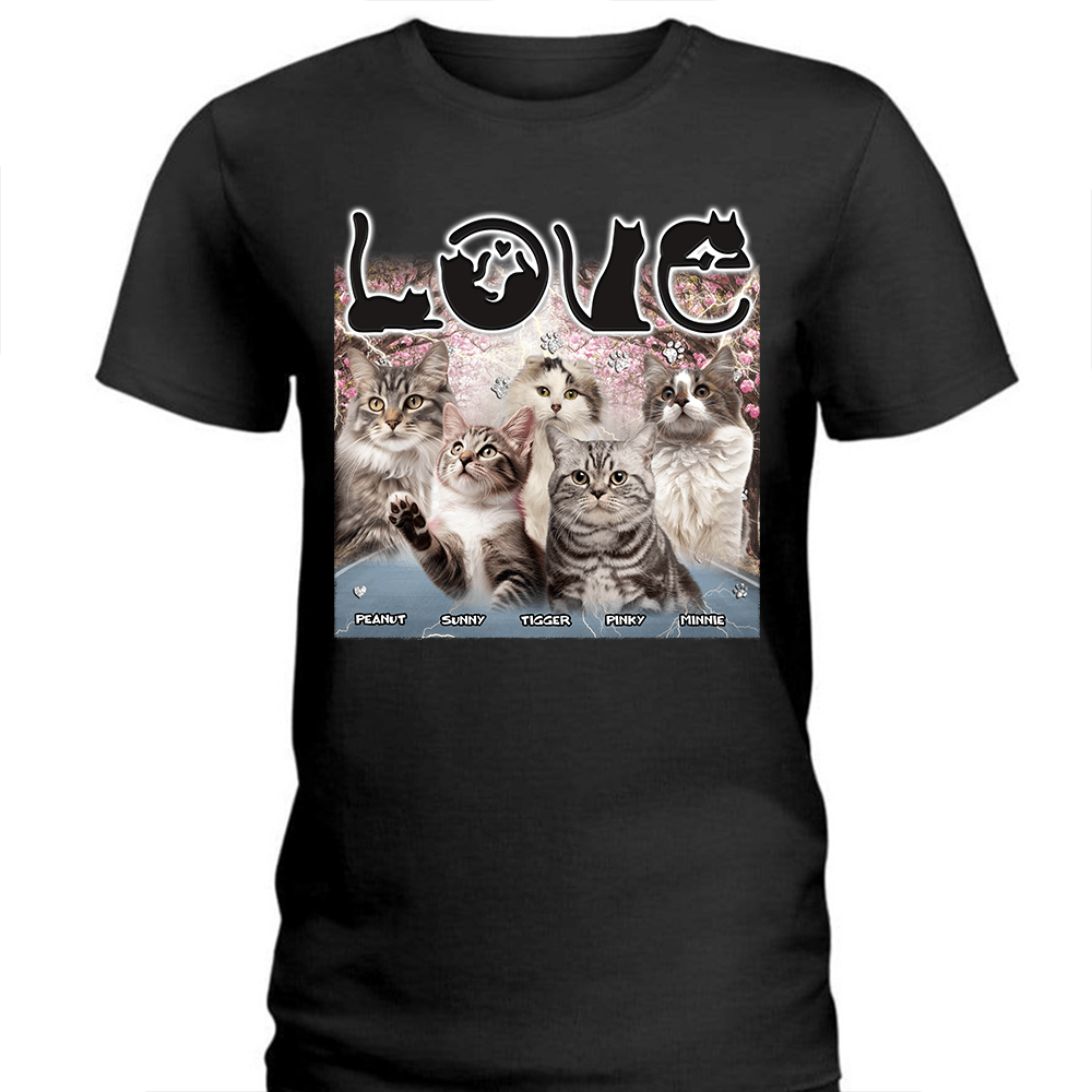 GeckoCustom Custom Photo Love Cats Vintage Bootleg For Cat Lovers Dark Shirt N304 890142 Women Tee / Black Color / S