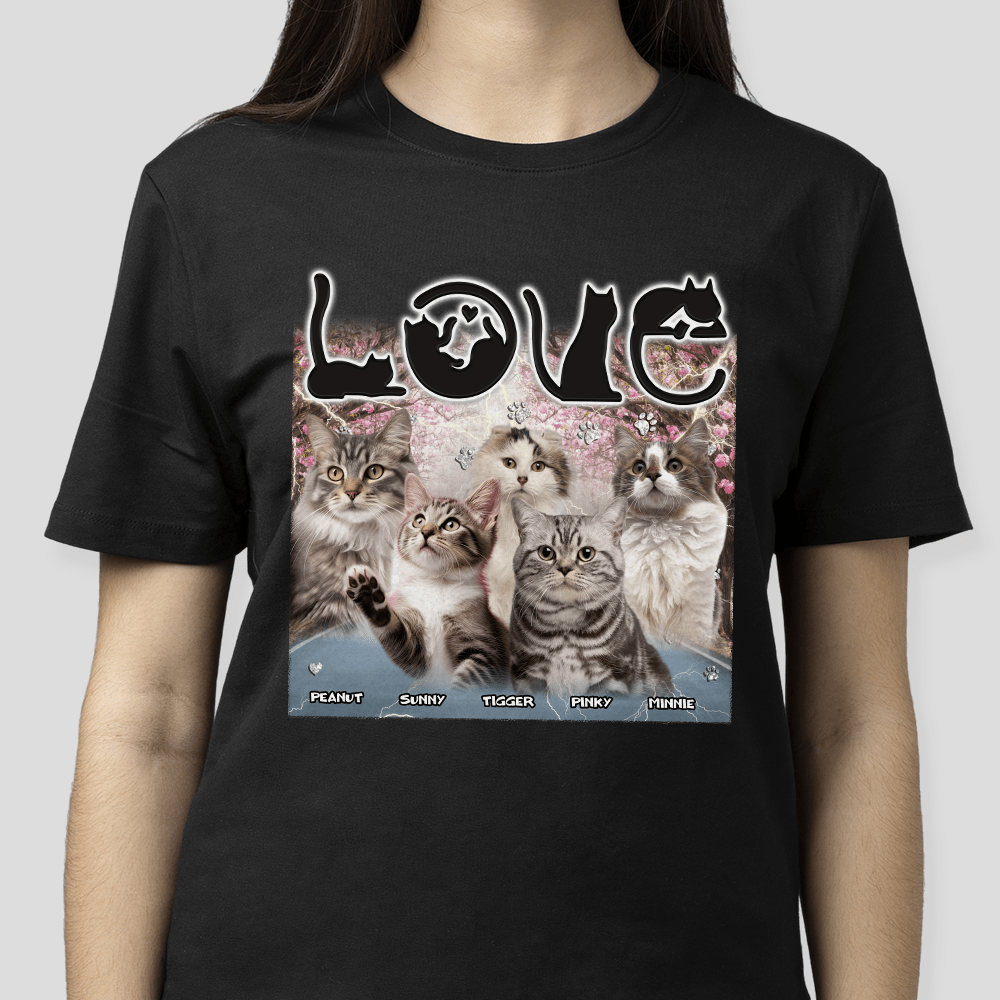 GeckoCustom Custom Photo Love Cats Vintage Bootleg For Cat Lovers Dark Shirt N304 890142 Basic Tee / Black / S