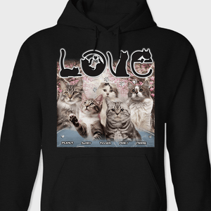 GeckoCustom Custom Photo Love Cats Vintage Bootleg For Cat Lovers Dark Shirt N304 890142 Pullover Hoodie / Black Colour / S