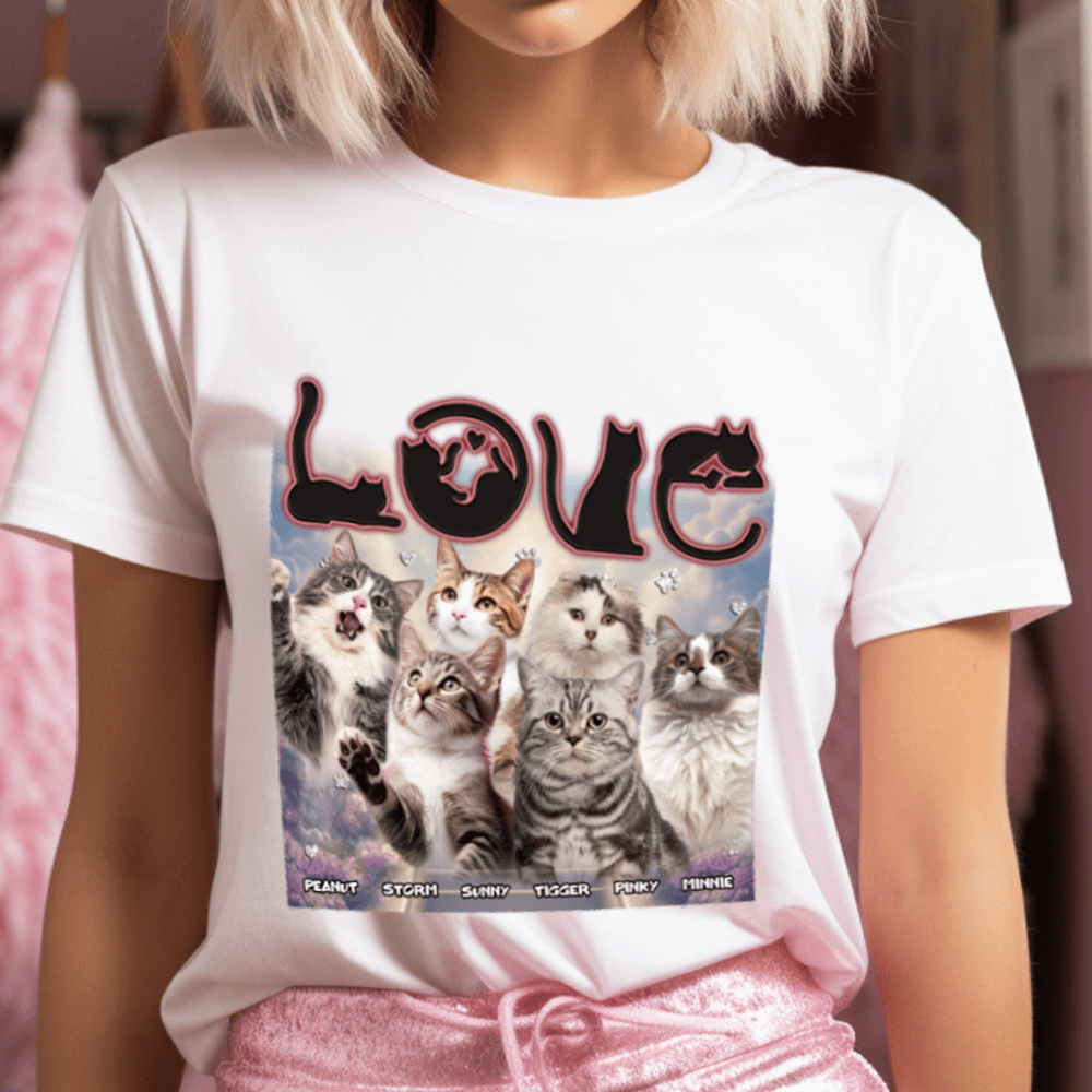 GeckoCustom Custom Photo Love Cats Vintage Bootleg Shirt N304 890140