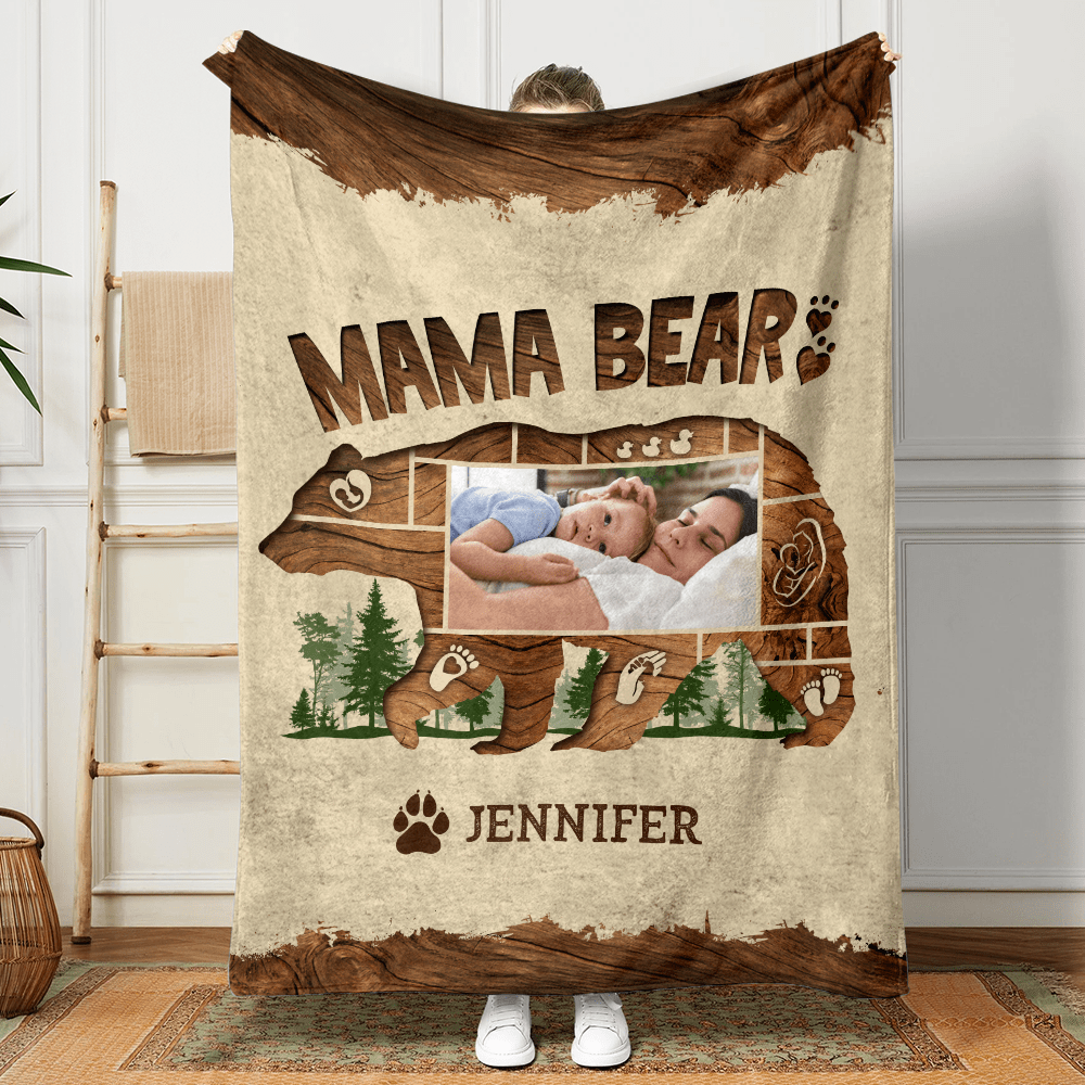 GeckoCustom Custom Photo Mama Bear For Mother's Day Blanket N304 890002
