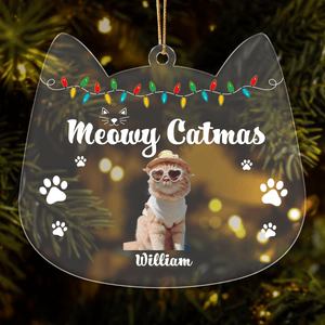 GeckoCustom Custom Photo Meowy Catmas Cat Acrylic Ornament HA75 891088