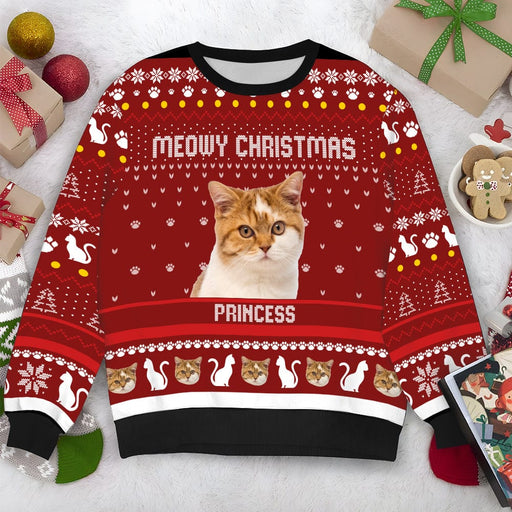 GeckoCustom Custom Photo Meowy Christmas Cat Sweatshirt TA29 889873