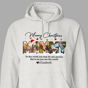 GeckoCustom Custom Photo Merry Christmas Mommy To My World Bright Shirt DA199 889888 Pullover Hoodie / Sport Grey Colour / S