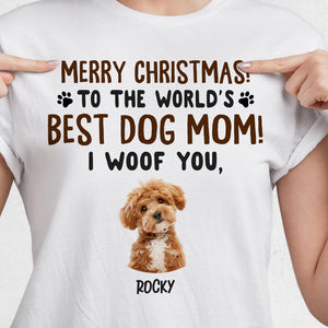 GeckoCustom Custom Photo Merry Christmas To The World Best Dog Dad, Best Dog Mom Shirt HA75 891758