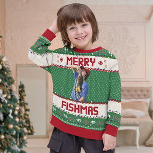 GeckoCustom Custom Photo Merry Fishmas Gift For Fishing Lovers Ugly Sweater HA75 891492