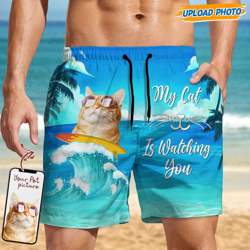 GeckoCustom Custom Photo My Cat Is Watching You Beach Short N304 889246