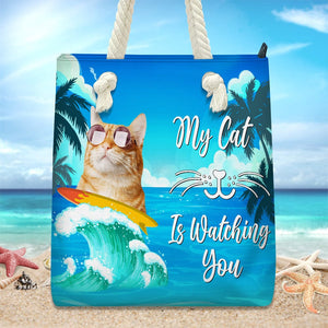 GeckoCustom Custom Photo My Cat Is Watching You Beach Tote Bag HO82 891206 12x14.2 in