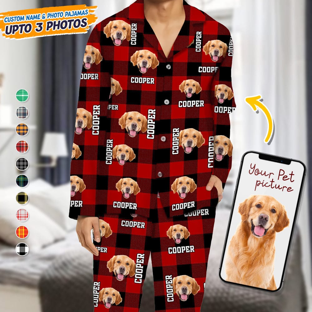 GeckoCustom Custom Photo Name Dog Cat Flannel Pajamas Christmas Gift K228 HN590