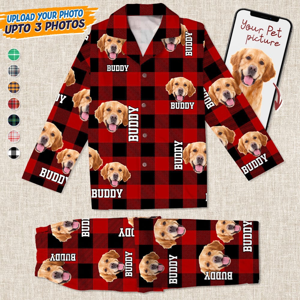 GeckoCustom Custom Photo Name Dog Cat Flannel Pajamas K228 test_arena For Adult / Only Pants / XS