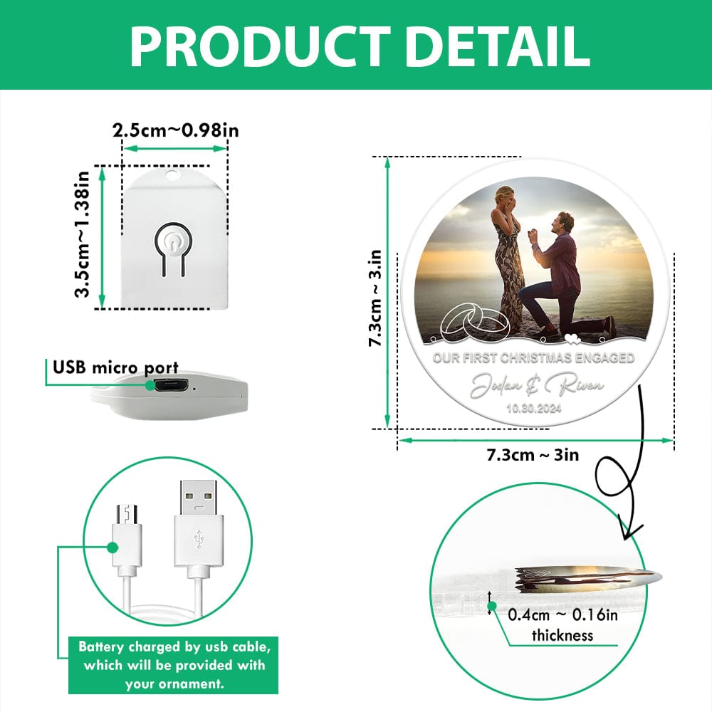 GeckoCustom Custom Photo Our First Christmas Couple Circle Led Acrylic Ornament HA75 891662 3 inches