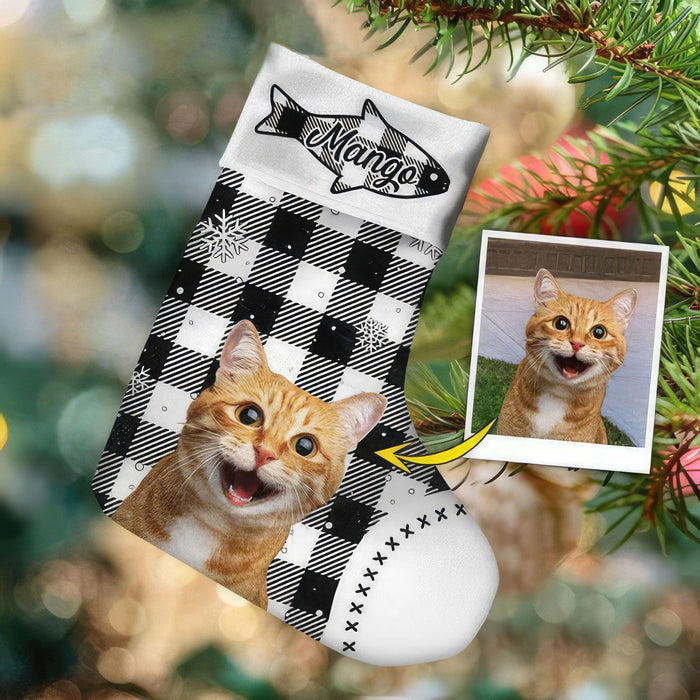 GeckoCustom Custom Photo Pattern Christmas Cat Stocking TA29
