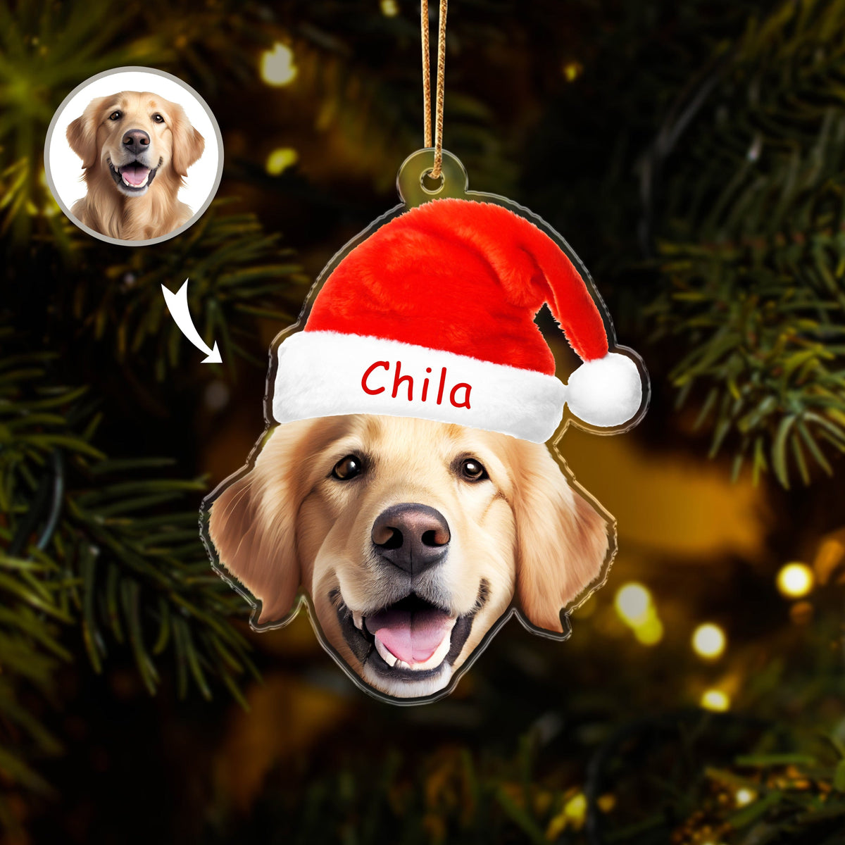 GeckoCustom Custom Photo Pet Funny Christmas Face Pet Acrylic Ornament HA75 891146 1 Piece